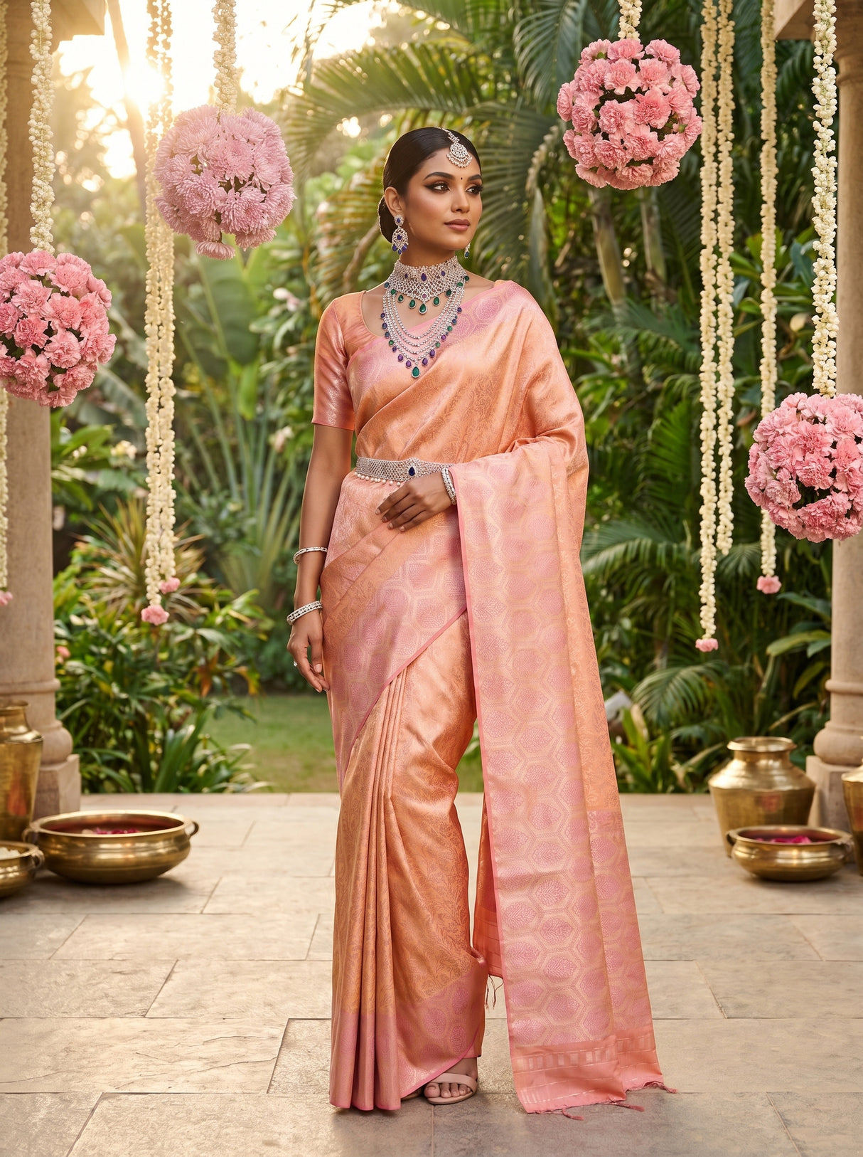 MIMOSA Peach Kanjivaram Art Silk Saree — pose 7 styling detail