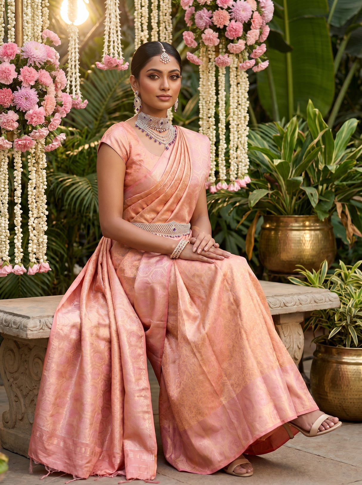 MIMOSA Peach Kanjivaram Art Silk Saree — pose 8 styling detail