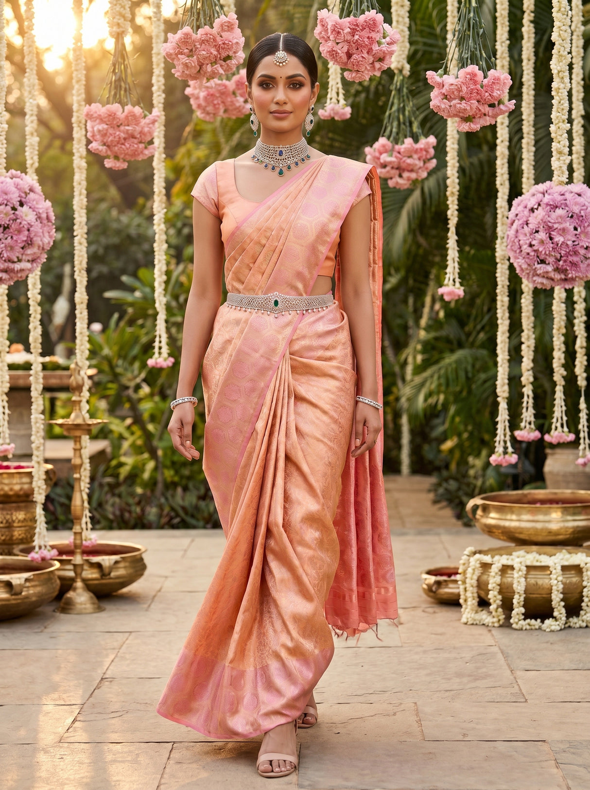 MIMOSA Peach Kanjivaram Art Silk Saree — pose 9 styling detail