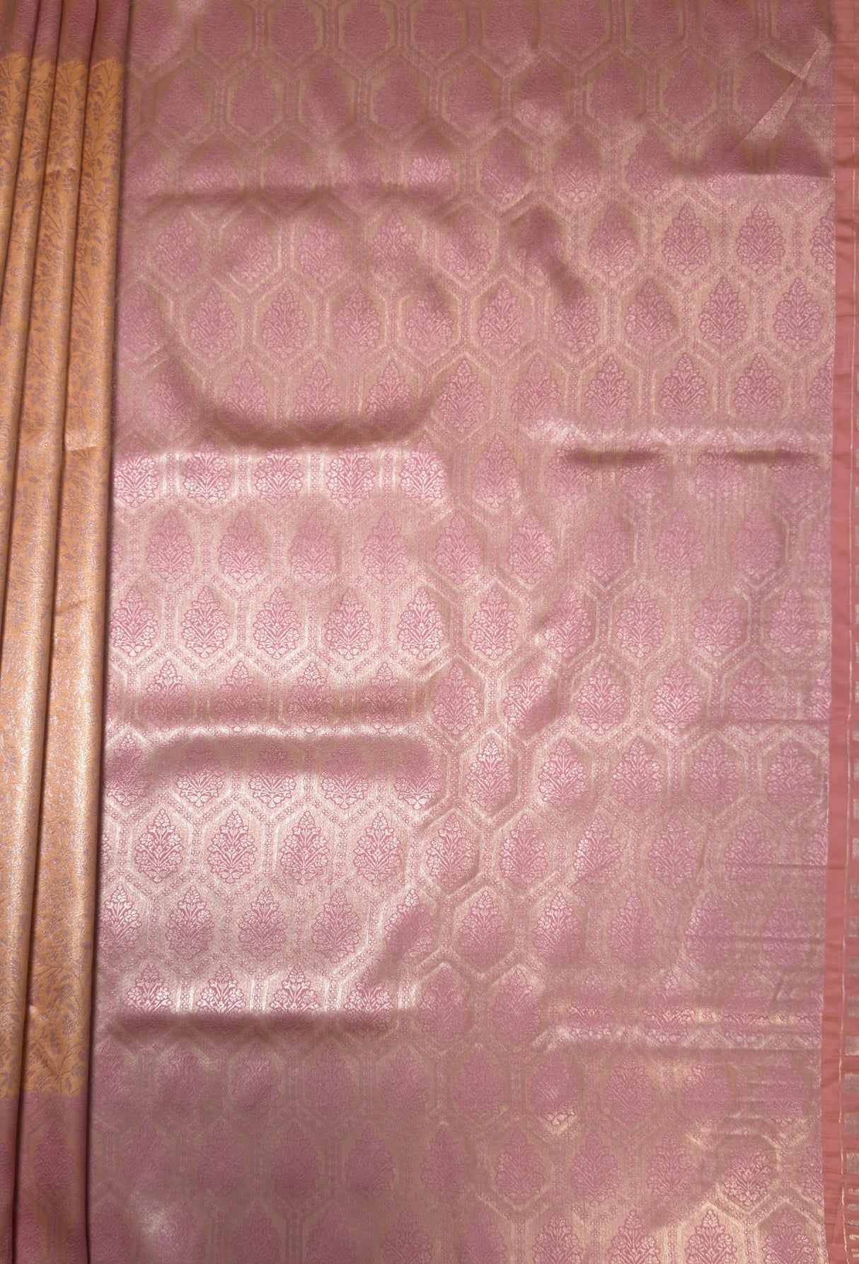MIMOSA Peach Kanjivaram Art Silk Saree — pallu and zari work detail