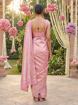 MIMOSA Pink Kanjivaram Art Silk Saree — close-up of the jewelry and blouse