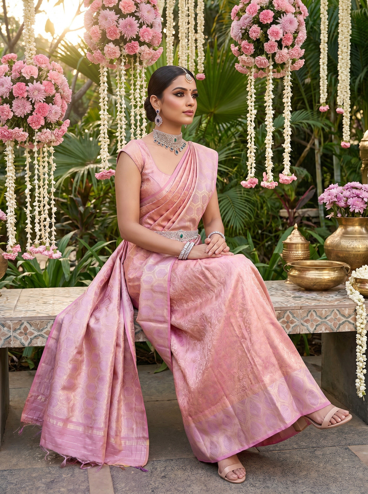 MIMOSA Pink Kanjivaram Art Silk Saree — pose 8 styling detail