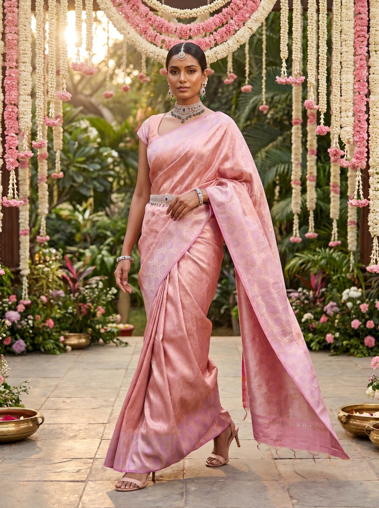 MIMOSA Pink Kanjivaram Art Silk Saree — pose 9 styling detail