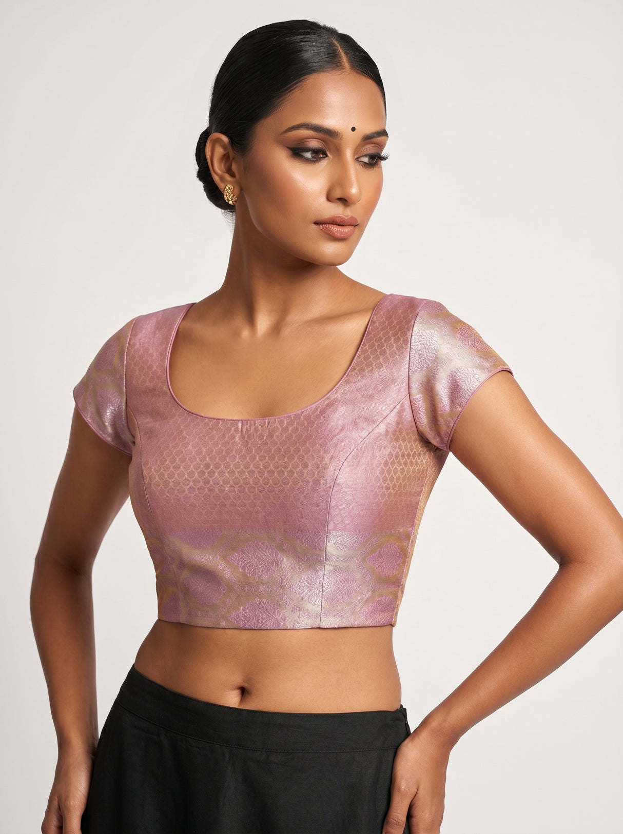 MIMOSA Pink Kanjivaram Art Silk Saree — blouse close-up
