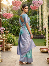 MIMOSA Rama Kanjivaram Art Silk Saree — detailed shot of the saree pleats and border