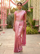 MIMOSA Strawberry Kanjivaram Art Silk Saree — full view of the model standing