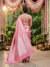 MIMOSA Strawberry Kanjivaram Art Silk Saree — close-up of the jewelry and blouse