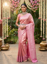 MIMOSA Strawberry Kanjivaram Art Silk Saree — close-up of the pallu and border pattern