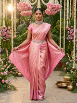 MIMOSA Strawberry Kanjivaram Art Silk Saree — detailed shot of the saree pleats and border