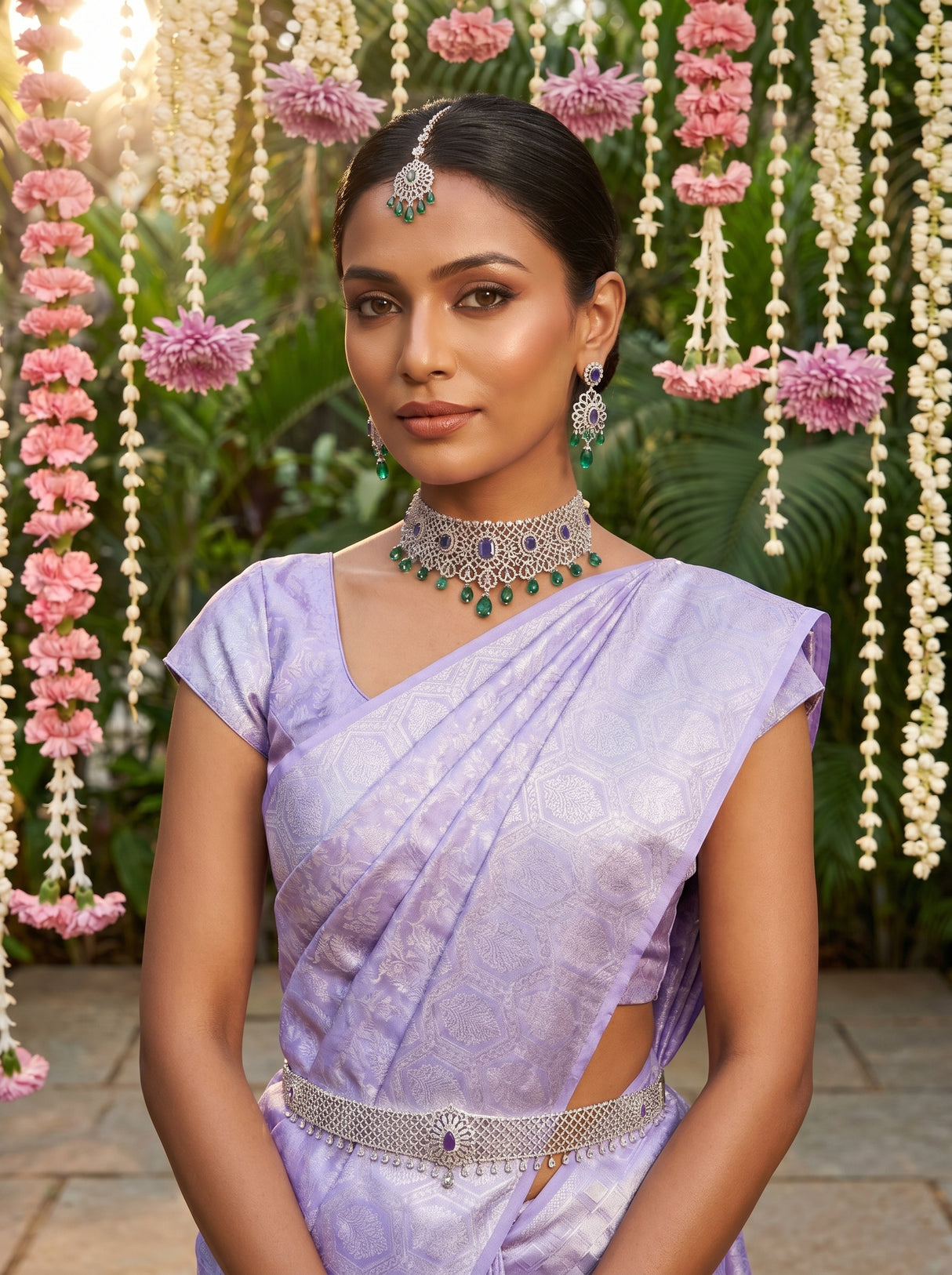 MIMOSA Violet Kanjivaram Art Silk Saree — pose 10 styling detail