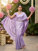 MIMOSA Violet Kanjivaram Art Silk Saree — close-up of the pallu and border pattern