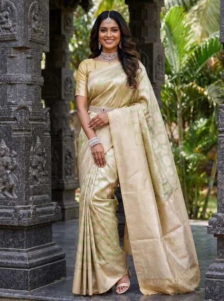 MIMOSA Olive Kanjivaram Art Silk Saree — full view