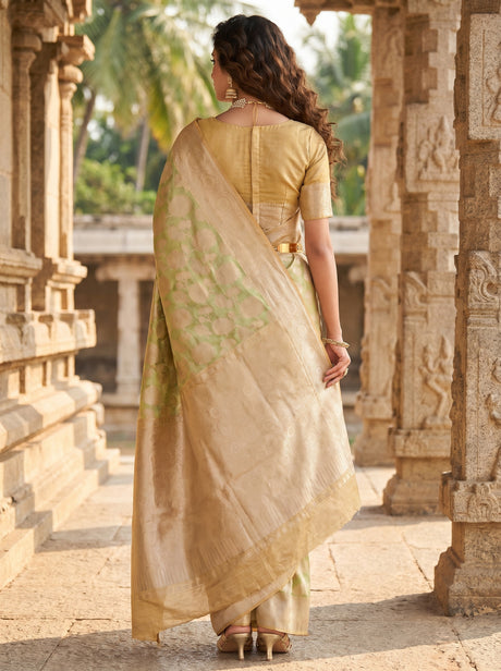 MIMOSA Olive Kanjivaram Art Silk Saree — close-up of the pallu