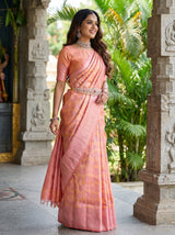MIMOSA Peach Kanjivaram Art Silk Saree — close-up of the pallu