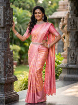 MIMOSA Peach Kanjivaram Art Silk Saree — border and body detail