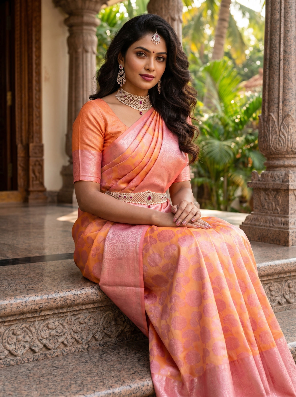 MIMOSA Peach Kanjivaram Art Silk Saree — pose 8 styling detail