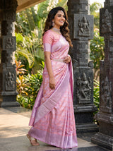 MIMOSA Pink Kanjivaram Art Silk Saree — border and body detail