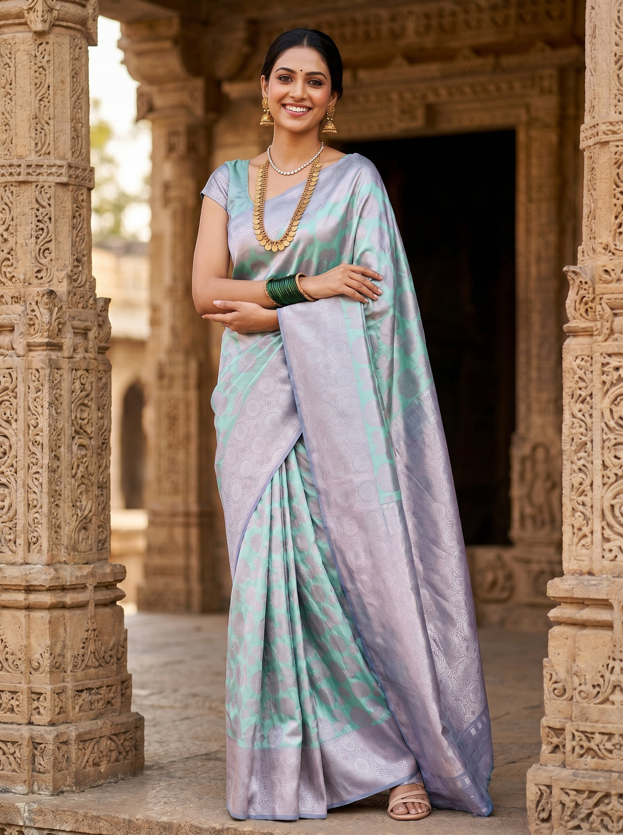 MIMOSA Rama Kanjivaram Art Silk Saree — blouse piece view
