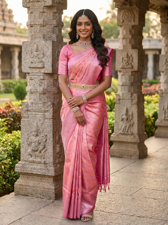 MIMOSA Strawberry Kanjivaram Art Silk Saree — full view