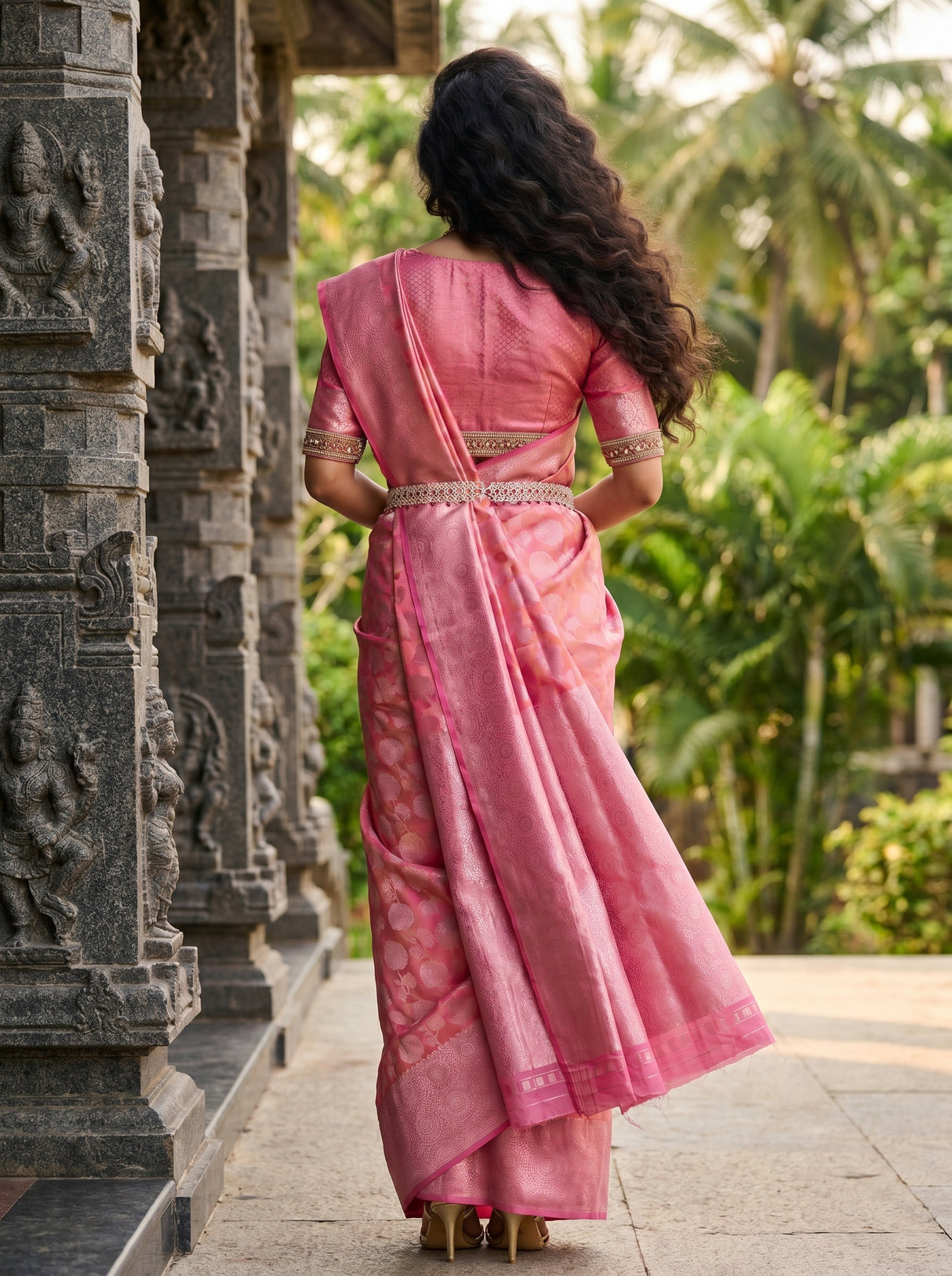 MIMOSA Strawberry Kanjivaram Art Silk Saree — close-up of the pallu