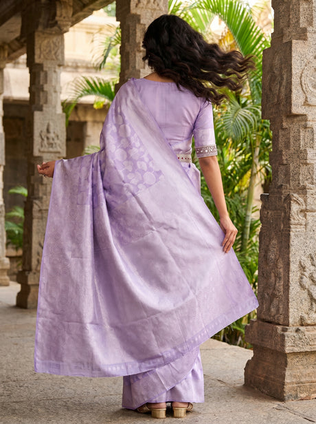 MIMOSA Violet Kanjivaram Art Silk Saree — close-up of the pallu
