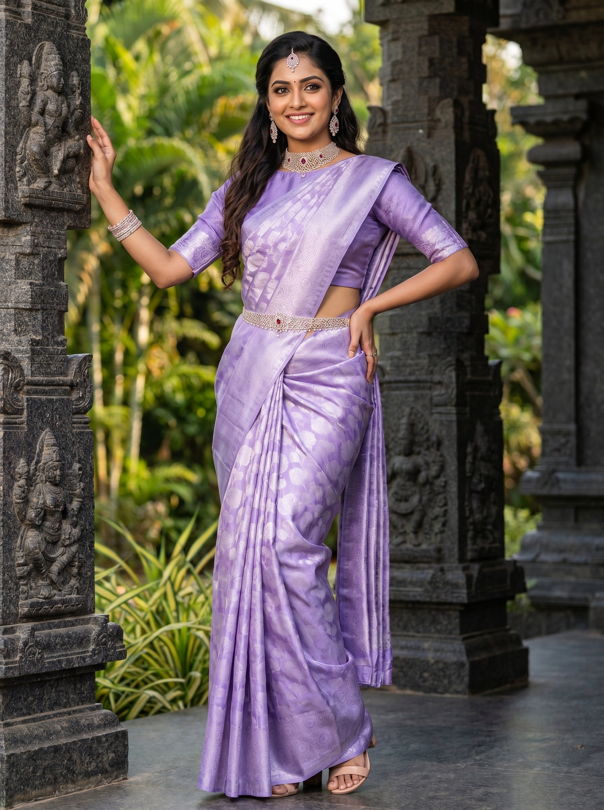 MIMOSA Violet Kanjivaram Art Silk Saree — blouse piece view
