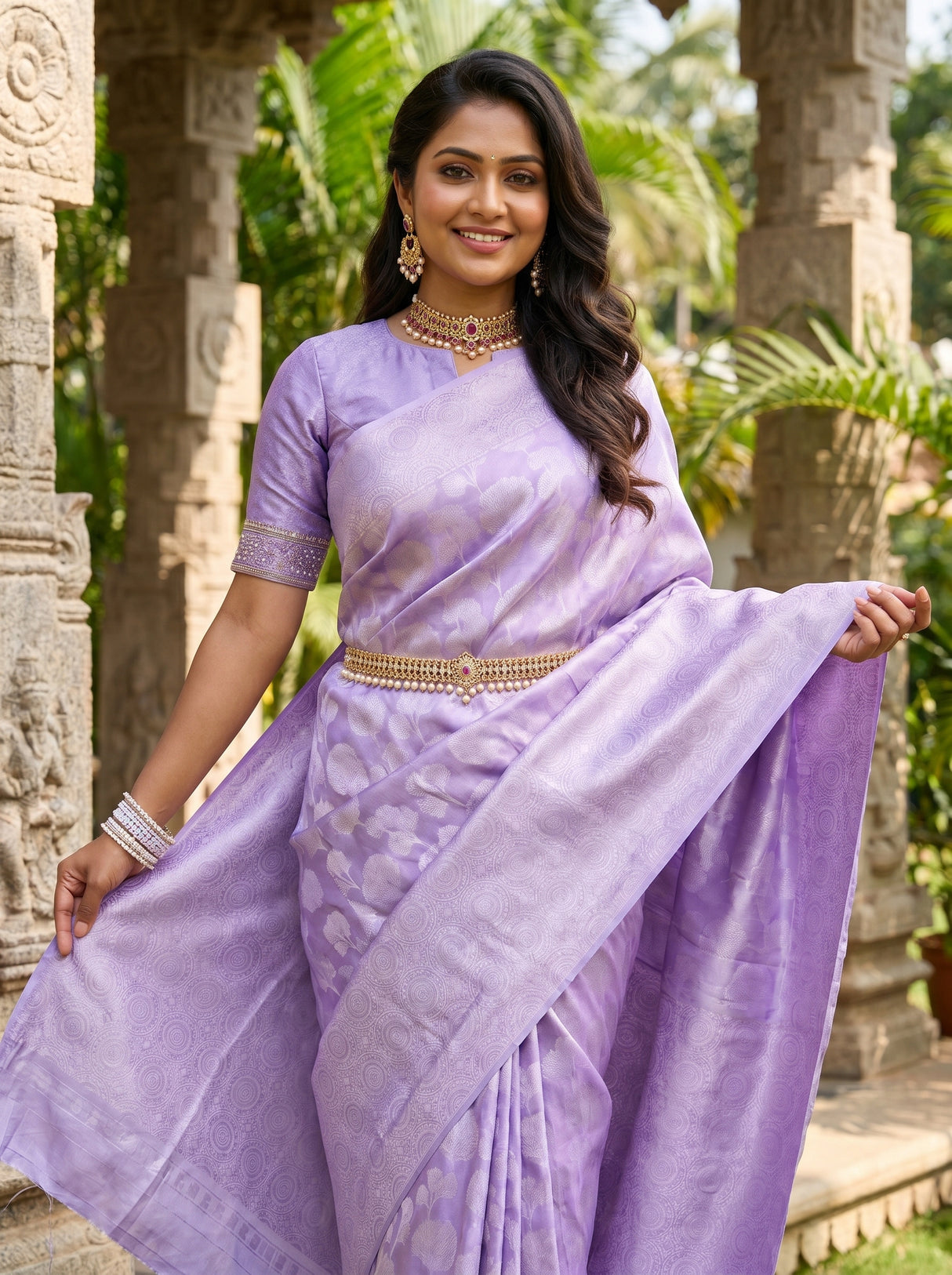 MIMOSA Violet Kanjivaram Art Silk Saree — pose 6 styling detail
