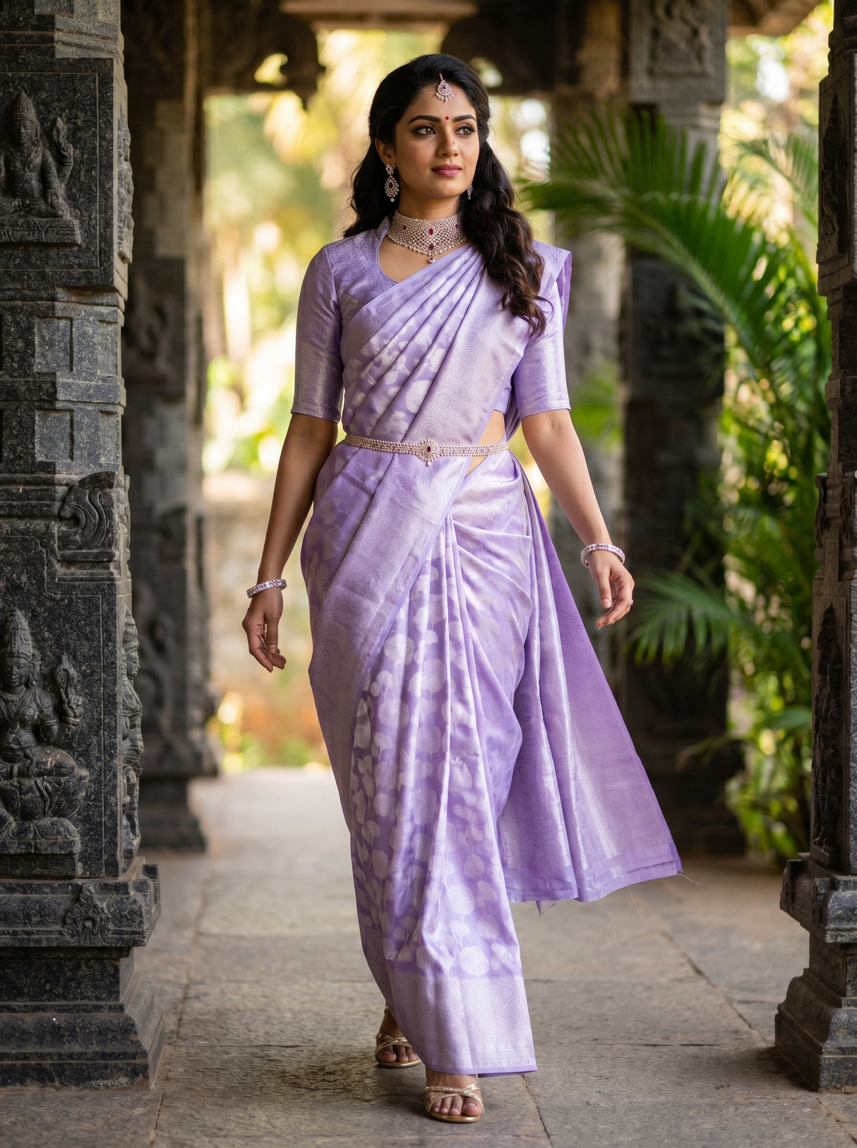 MIMOSA Violet Kanjivaram Art Silk Saree — pose 7 styling detail