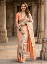 MIMOSA Chikoo Kanjivaram Art Silk Saree — full view on model