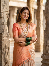 MIMOSA Chikoo Kanjivaram Art Silk Saree — close-up of blouse sleeve and bangles