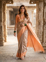 MIMOSA Chikoo Kanjivaram Art Silk Saree — detail of fabric texture