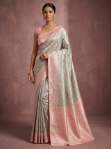 MIMOSA Grey Kanjivaram Art Silk Saree — full view on model