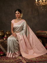 MIMOSA Grey Kanjivaram Art Silk Saree — close-up of blouse sleeve and bangles