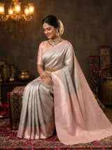 MIMOSA Grey Kanjivaram Art Silk Saree — side view of border detail