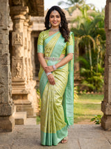MIMOSA Olive Kanjivaram Art Silk Saree — full view on model