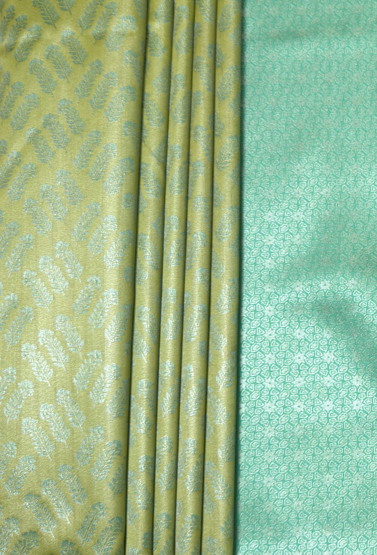 MIMOSA Olive Kanjivaram Art Silk Saree — close-up of drape and border