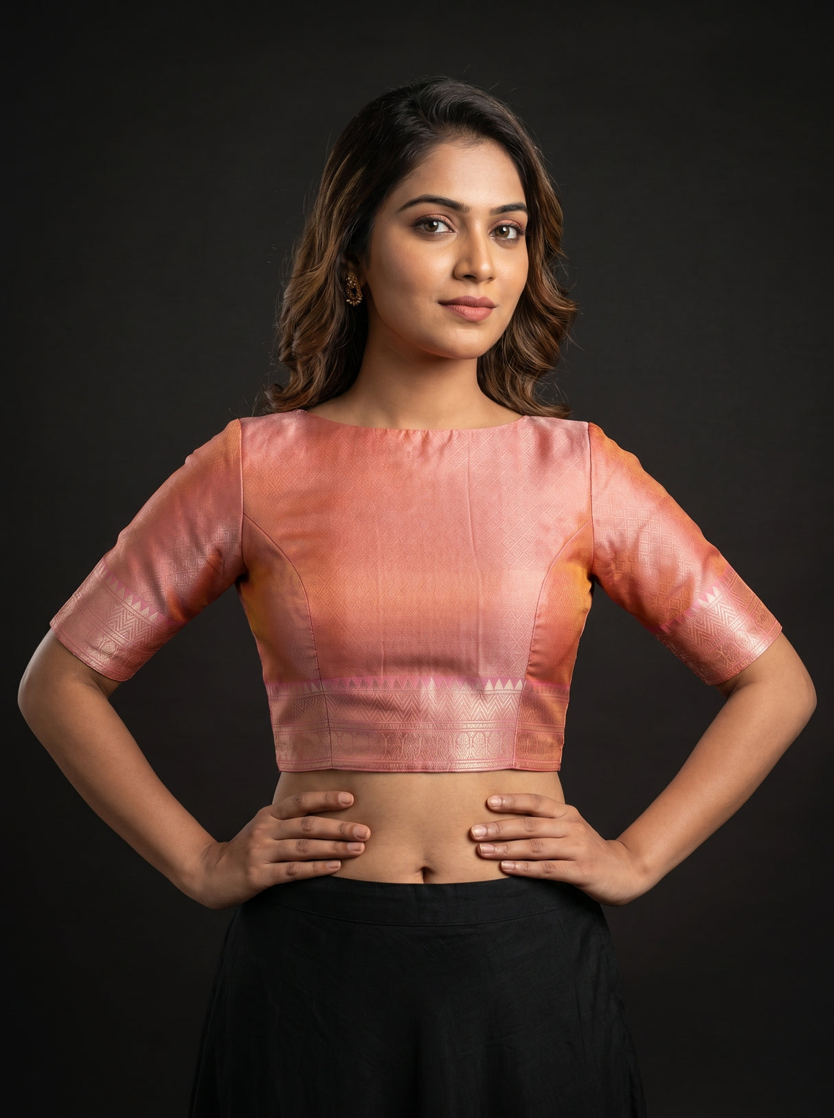 MIMOSA Peach Kanjivaram Art Silk Saree — detail of fabric texture
