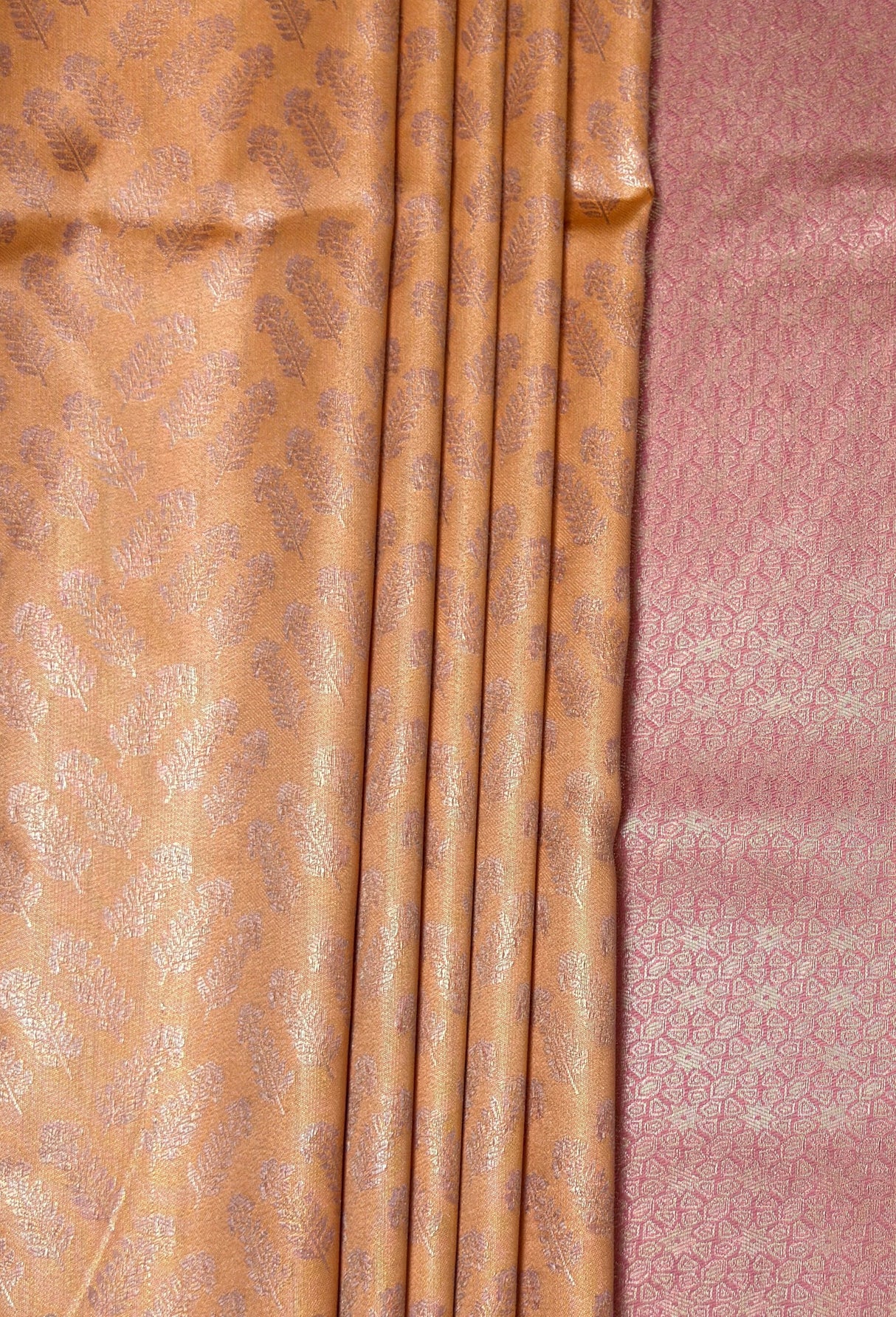 MIMOSA Peach Kanjivaram Art Silk Saree — close-up of drape and border