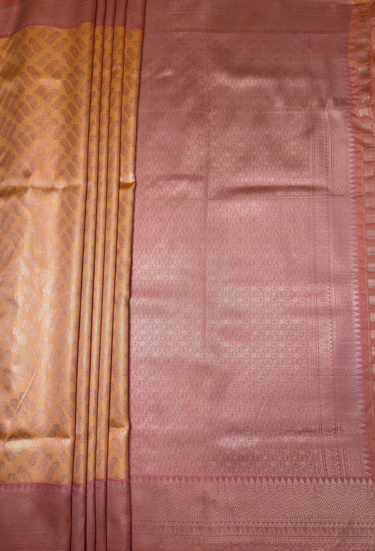MIMOSA Peach Kanjivaram Art Silk Saree — pallu detail on model