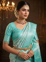 MIMOSA Rama Kanjivaram Art Silk Saree — side view of border detail