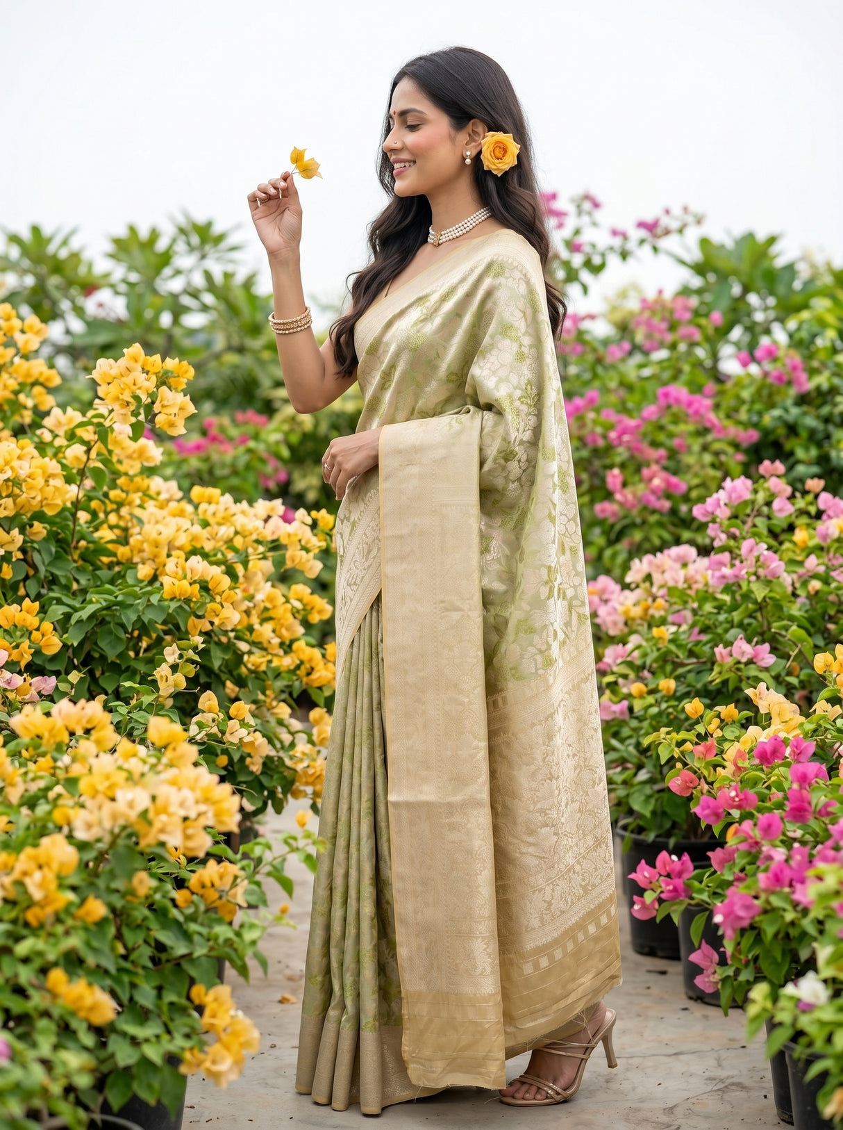 MIMOSA Olive Saree Saree — pose 3 styling detail
