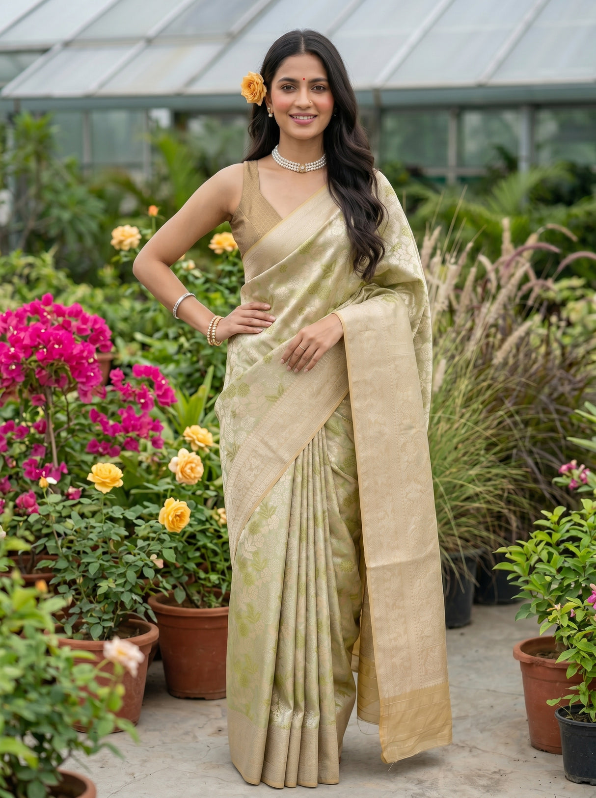 MIMOSA Olive Saree Saree — pose 4 styling detail
