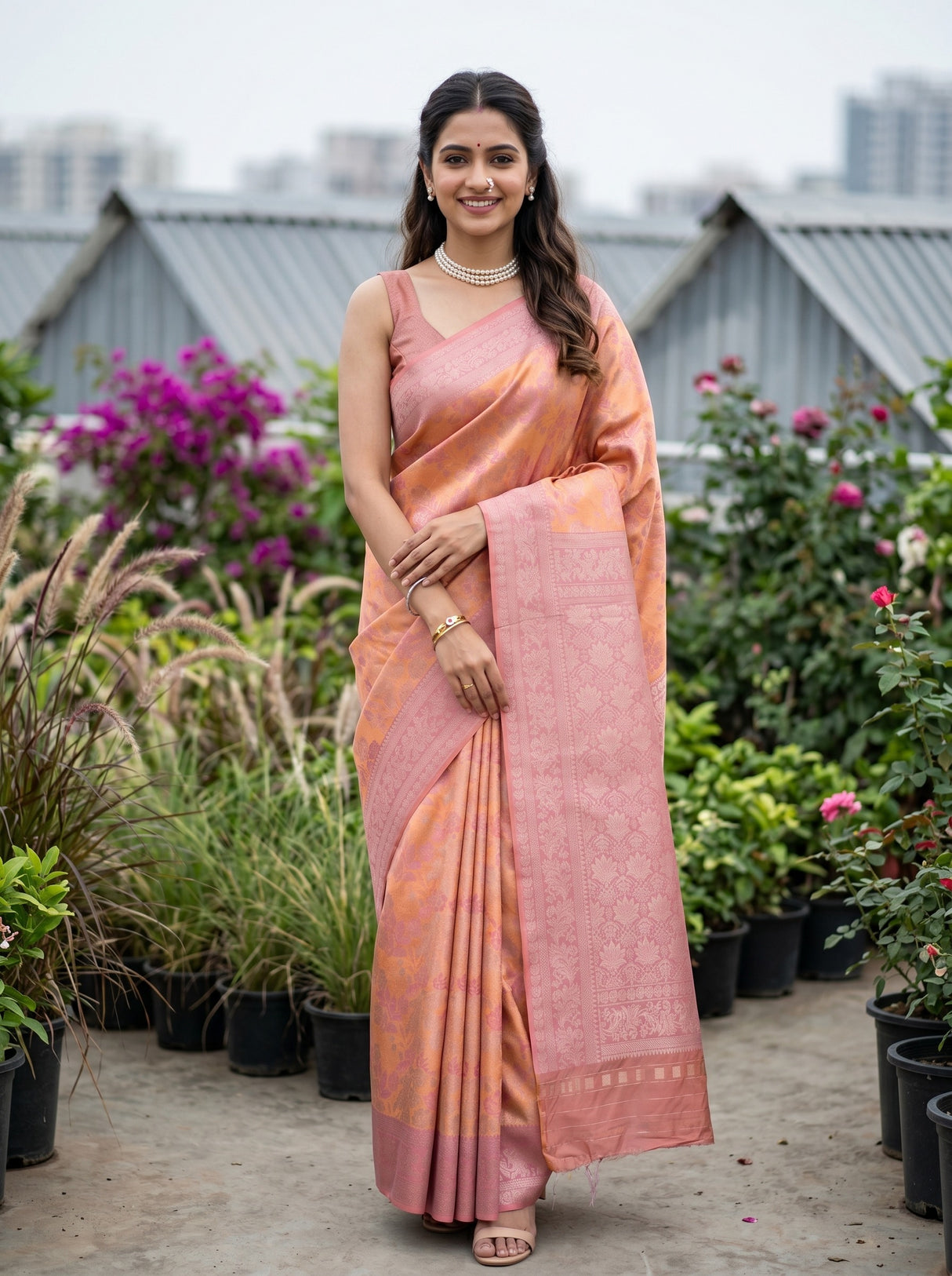 Peach  Saree