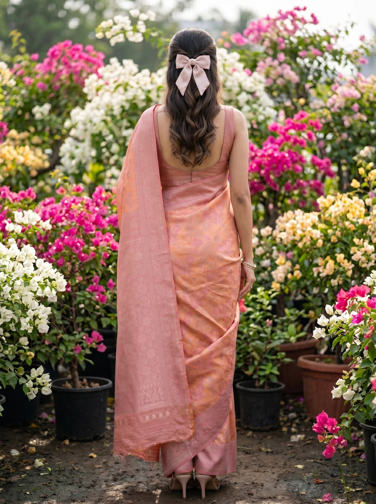 MIMOSA Peach Saree Saree — pose 2 styling detail