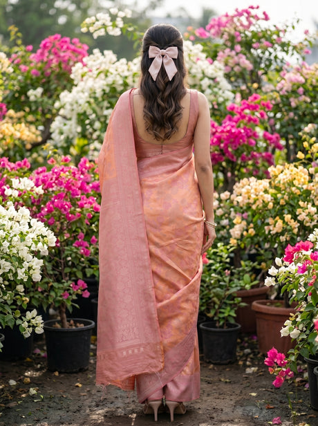 MIMOSA Peach Saree Saree — pose 2 styling detail