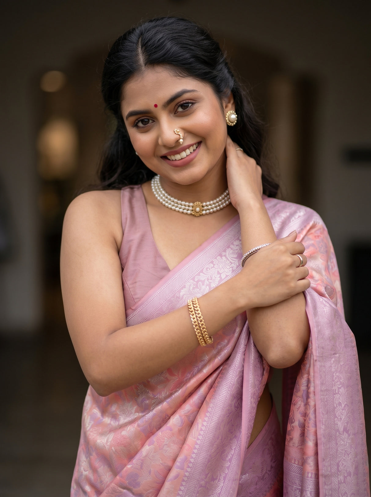 MIMOSA Pink Saree Saree — pose 10 styling detail