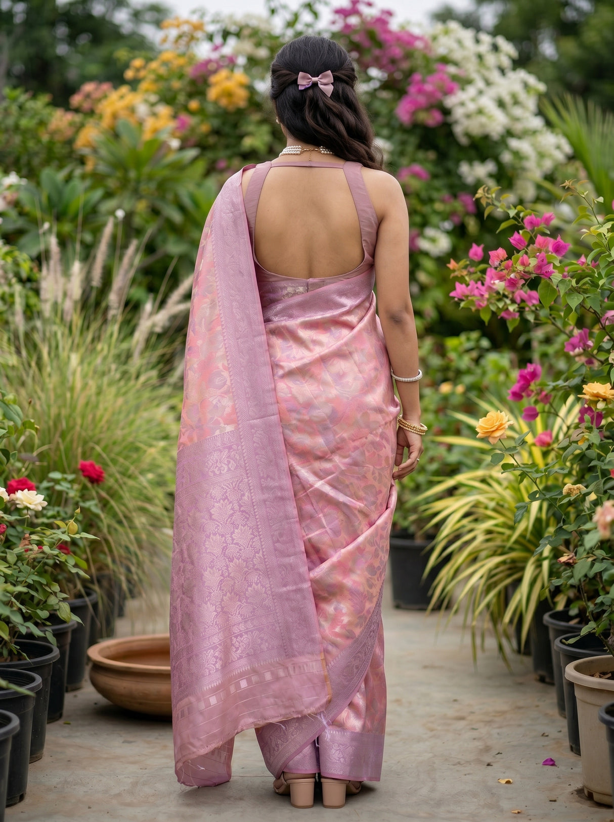 MIMOSA Pink Saree Saree — pose 2 styling detail
