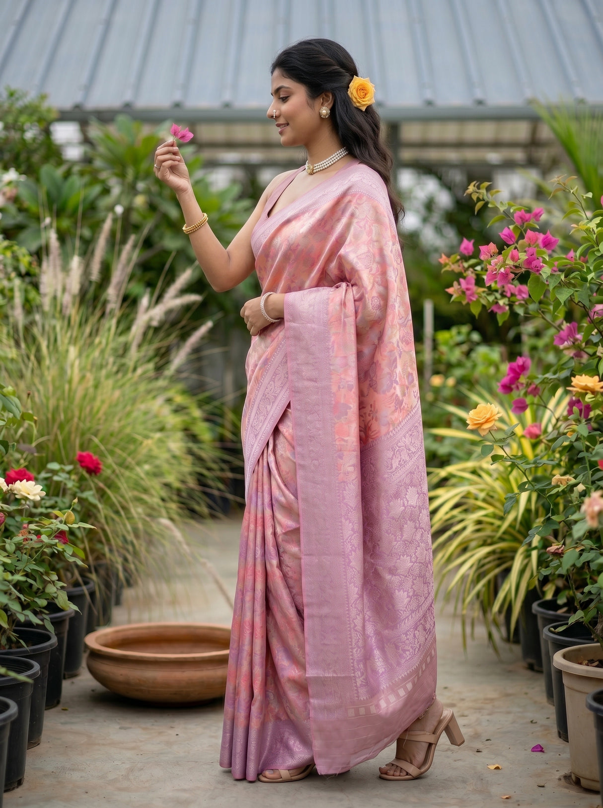 MIMOSA Pink Saree Saree — pose 3 styling detail
