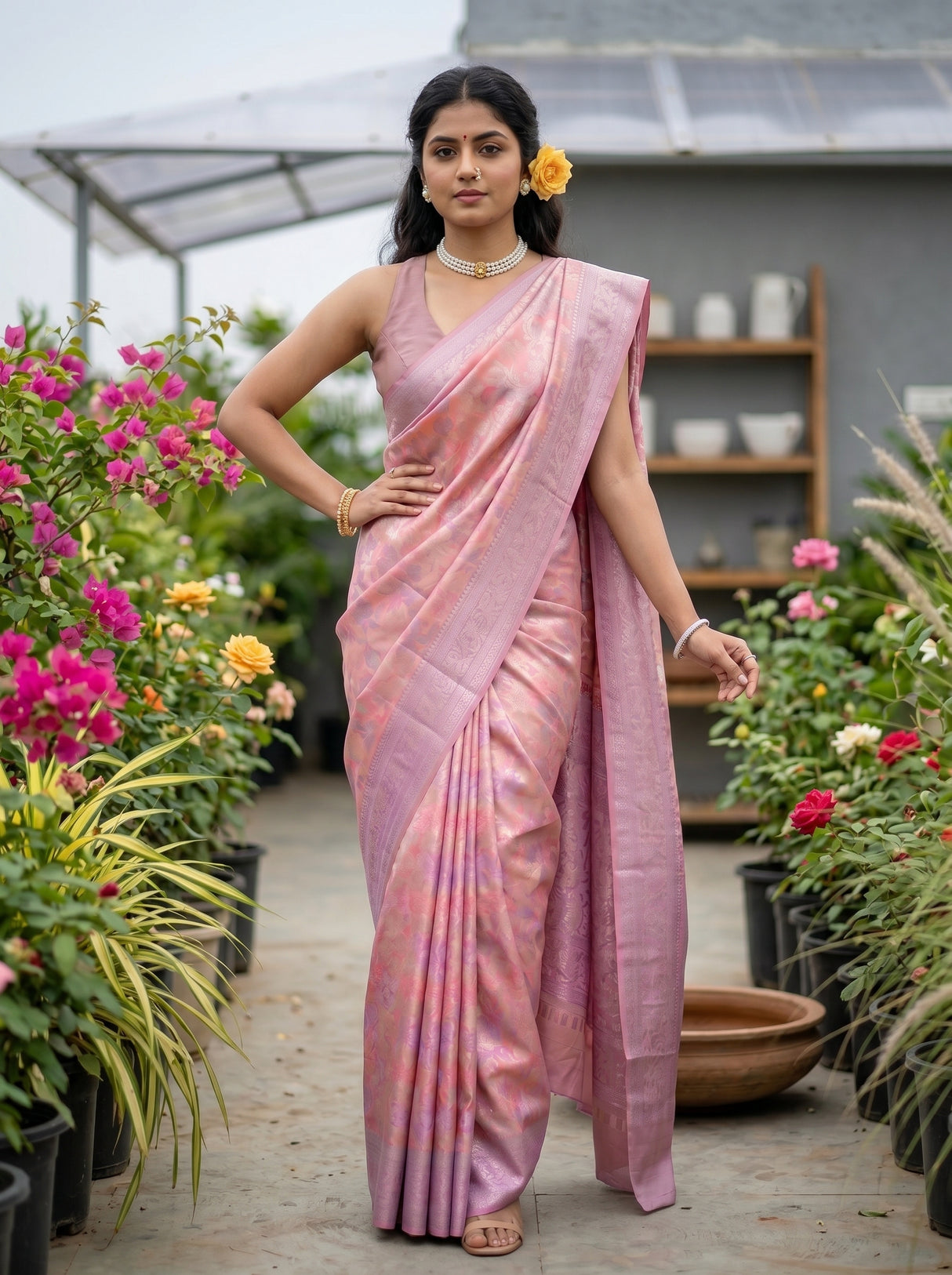 MIMOSA Pink Saree Saree — pose 4 styling detail