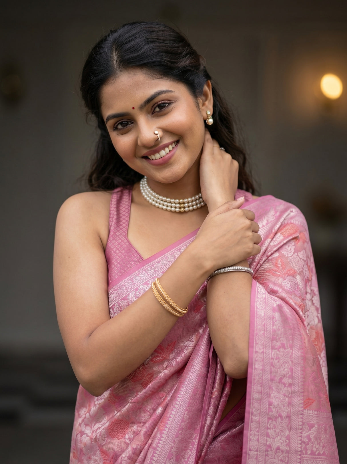 MIMOSA Strawberry Saree Saree — pose 10 styling detail